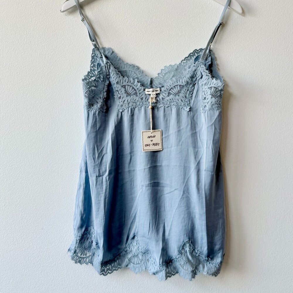 AERIE Lace Trim Cami & Short Set – Blue – Size XS - NWT